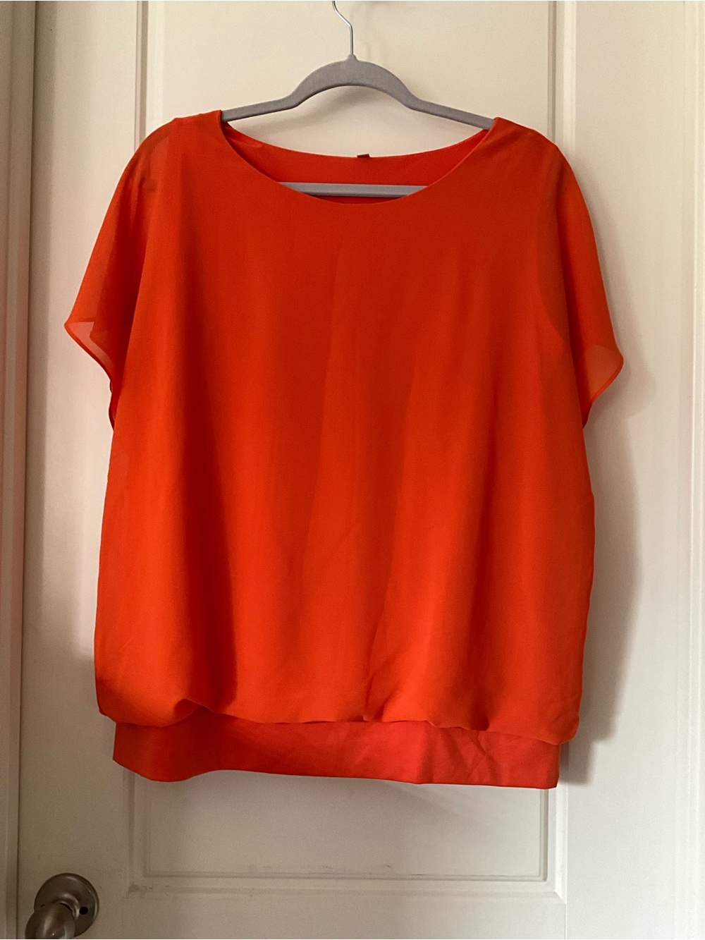 Women's Orange Chiffon Short Sleeve Blouse